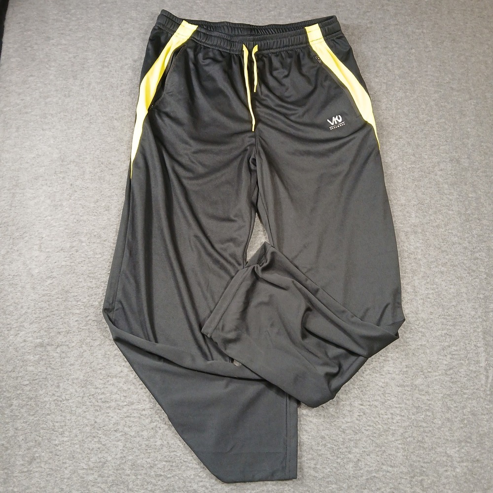 Zerowell Track Pants Mens Large Black Yellow Side Stripe Athletic Zipper Pockets